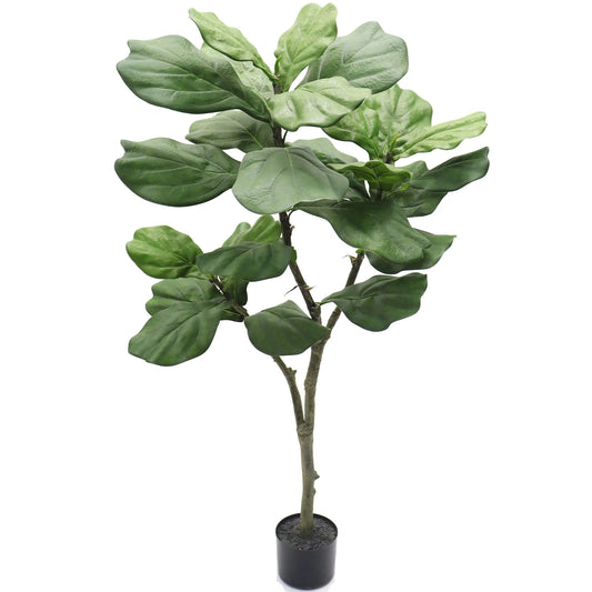 Silk Fiddle Leaf Fig Tree 26 Leaves , House Plant in Black Pot 4'