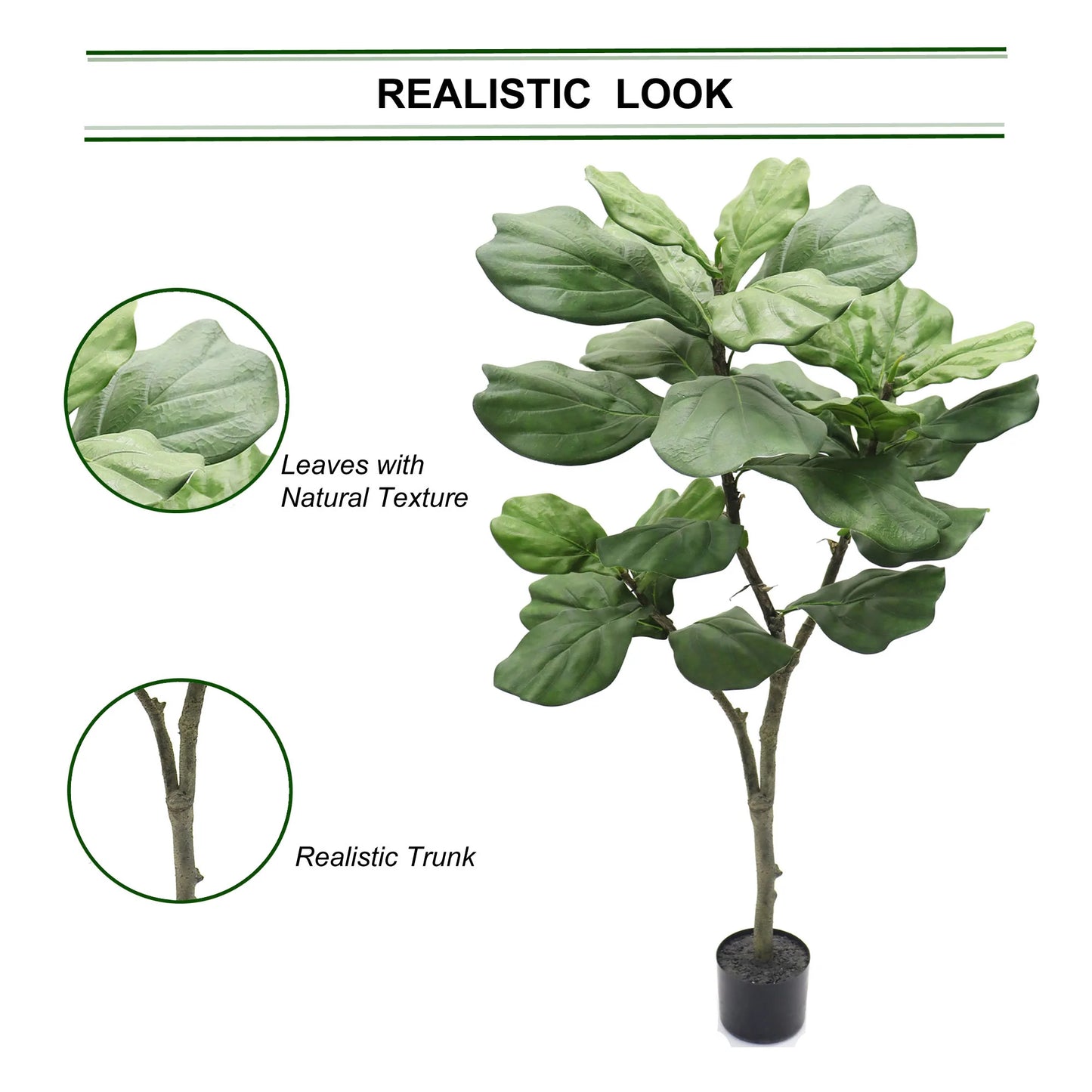 Silk Fiddle Leaf Fig Tree 26 Leaves , House Plant in Black Pot 4'