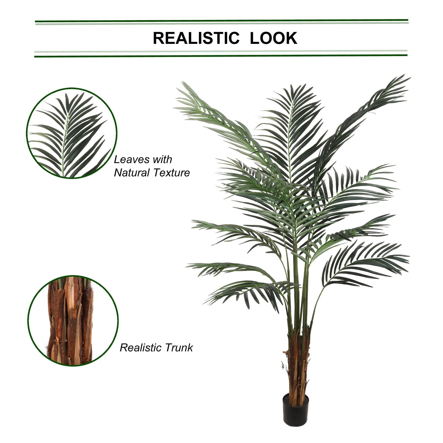 Artificial Silk Areca Palm Tree House Plant in Black Pot  5'