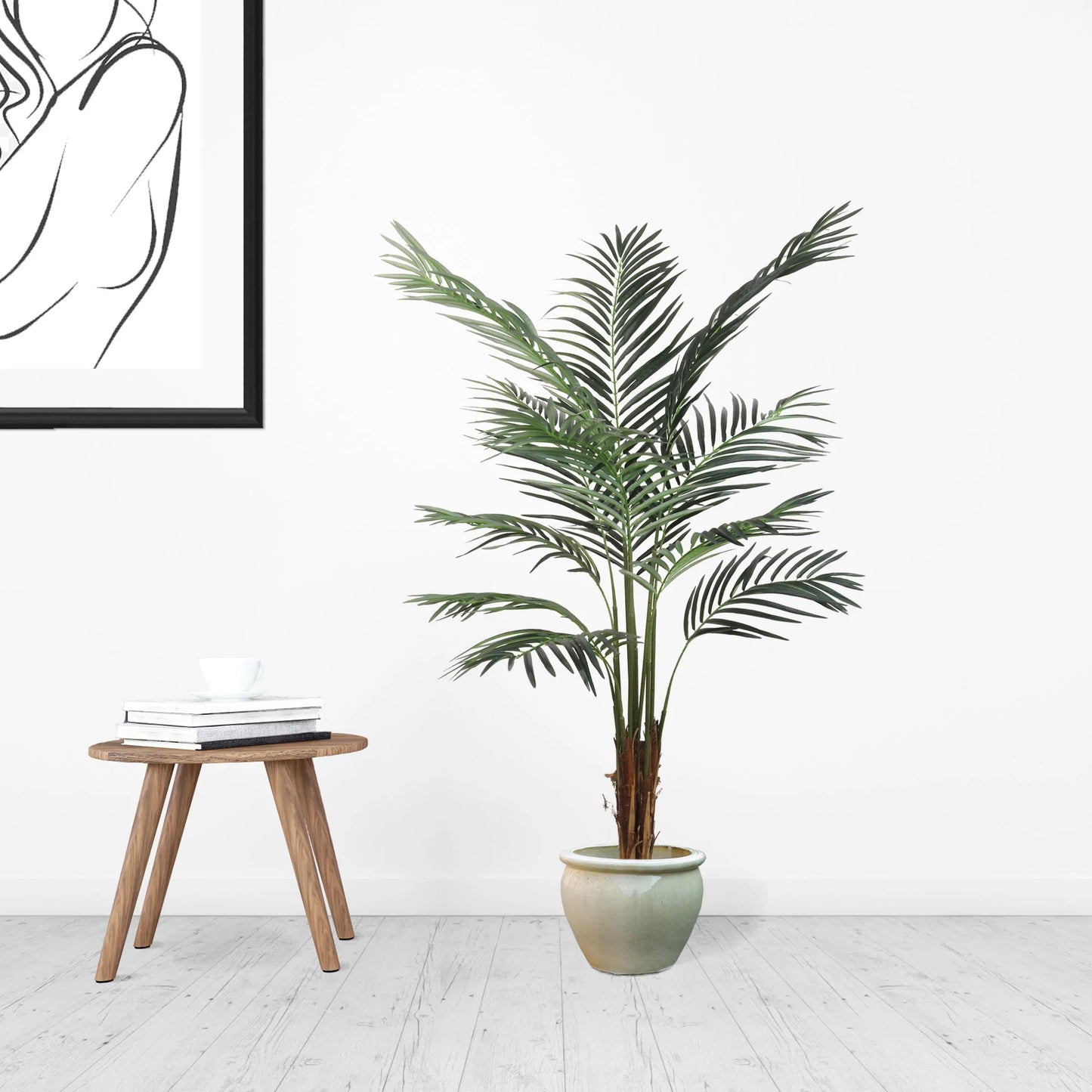 Artificial Silk Areca Palm Tree House Plant in Black Pot  5'