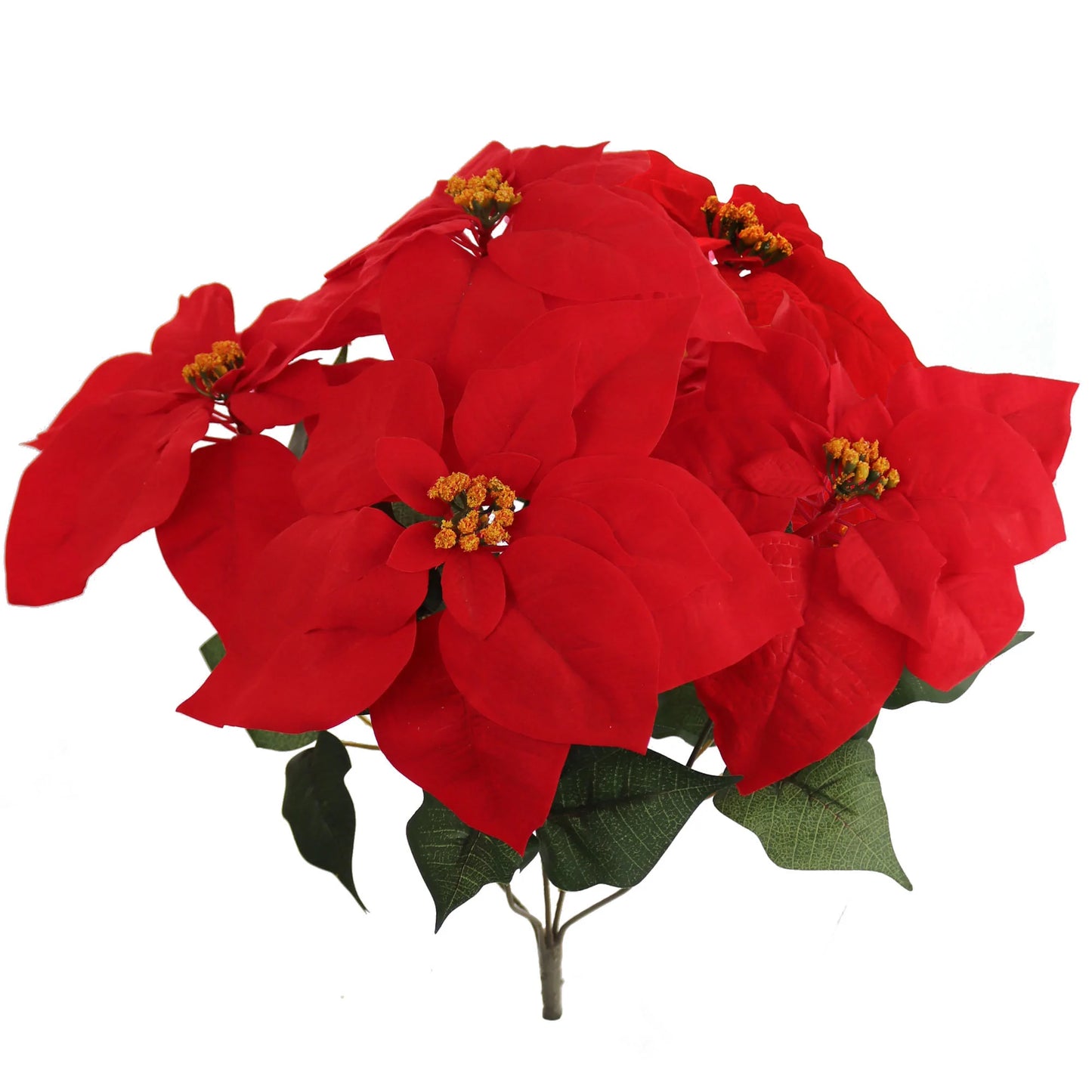 Artificial Red Poinsettia Flower Bush 5 Velvet Heads -20"