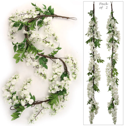 5' Artificial White Hanging Wisteria Garland, Lifelike Floral Decor, Perfect for Home, Weddings, Events & Seasonal Displays