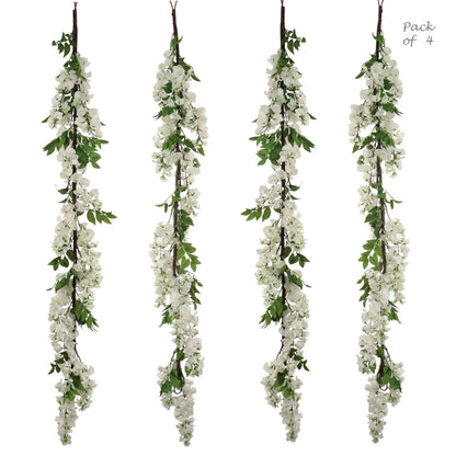 5' Artificial White Hanging Wisteria Garland, Lifelike Floral Decor, Perfect for Home, Weddings, Events & Seasonal Displays