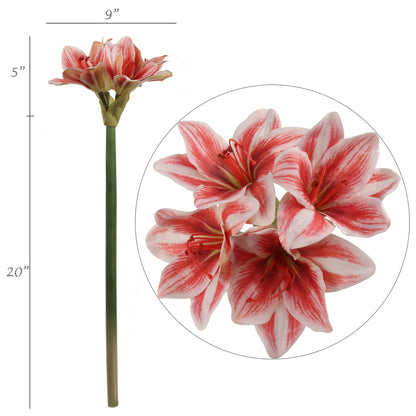 Artificial Christmas Silk Amaryllis 4 Red and White Heads- 24"