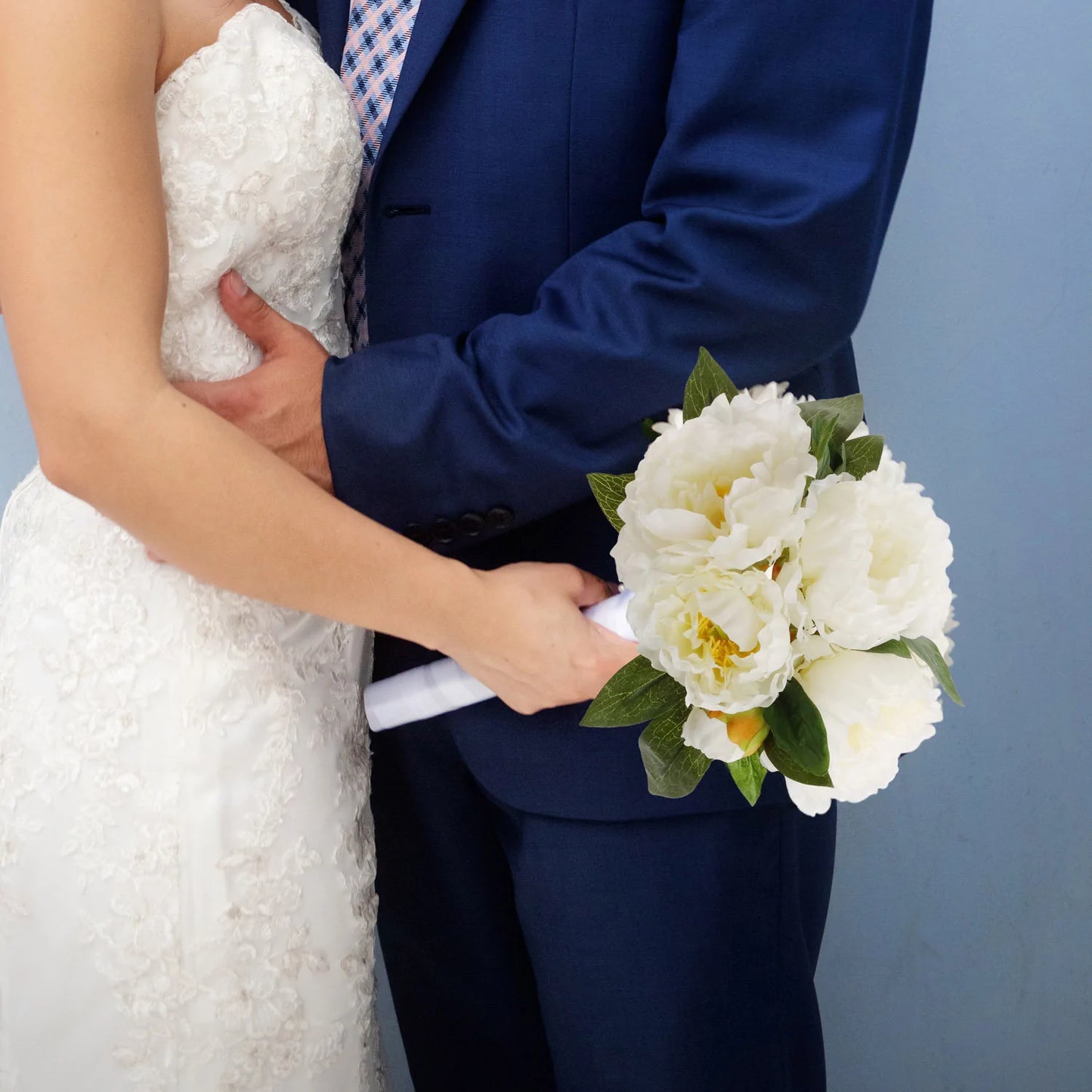 Artificial Cream White Silk Peony Bouquet- 12"