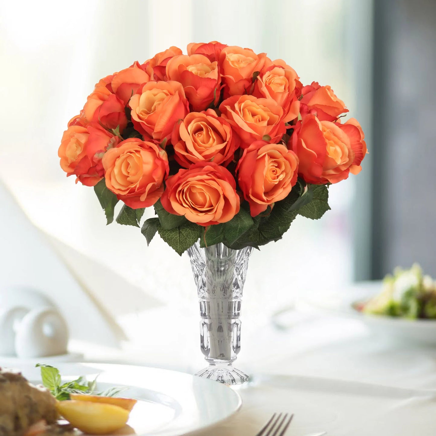 Artificial Orange Rose Bud-20" 6 Pieces