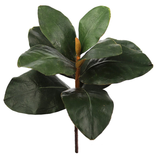 Artificial Magnolia Leaf Pick 12” w 8 leaves and 1 Bud