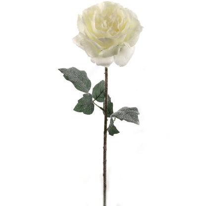 Artificial Silk Rose Christmas Snow Covered- 20" x 5" 6 Pieces