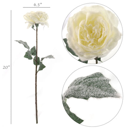 Artificial Silk Rose Christmas Snow Covered- 20" x 5" 6 Pieces