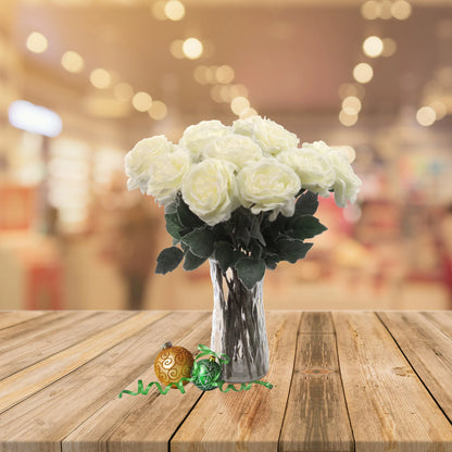 Artificial Silk Rose Christmas Snow Covered- 20" x 5" 6 Pieces