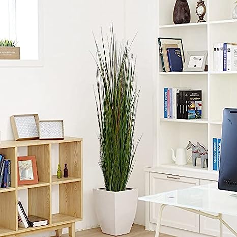 Sleek Artificial 5' Grass Bush in Stylish Black Pot - Realistic Faux Greenery for Modern Home Decor & Event Enhancements - Top-Quality, Low-Maintenance Design