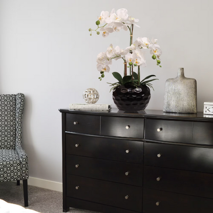 Artificial 20" White Orchid Flower in Black Vase - Elegant Lifelike Faux Floral Decor, Real Touch Design, Easy Maintenance, Premium Quality, Perfect for Home & Office Centerpieces