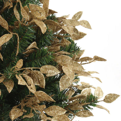 Gold Salal Leaf Sprays (12)  Artificial Glitter Christmas Branch 20"