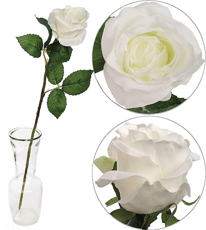18" Artificial White Rose - Lifelike, Elegant Faux Flower Decor for Home, Weddings & Events - Premium Quality, Realistic Design