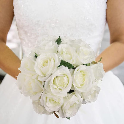 18" Artificial White Rose - Lifelike, Elegant Faux Flower Decor for Home, Weddings & Events - Premium Quality, Realistic Design