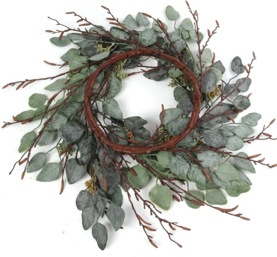 Artificial Eucalyptus Wreath 18" - Lush Green Faux Decor, Indoor/Outdoor Wall Hanging - Home, Wedding, Farmhouse Style