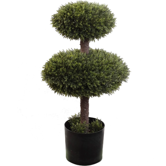 Nature's Artistry: Artificial Cedar Tree Cone Double Topiary 27" - Lifelike Foliage, Versatile Décor for Indoors and Outdoors, Hassle-Free Maintenance