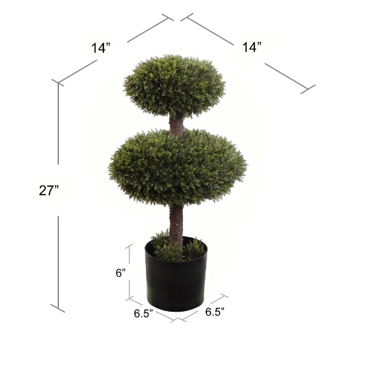 Nature's Artistry: Artificial Cedar Tree Cone Double Topiary 27" - Lifelike Foliage, Versatile Décor for Indoors and Outdoors, Hassle-Free Maintenance