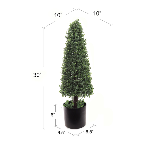 Nature's Grace Preserved - 30" Pre-Potted Artificial Boxwood Tree Topiary Cone, Lifelike Beauty, and Effortless Elegance