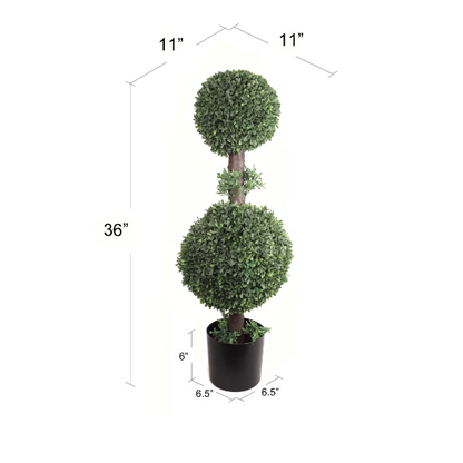 Timeless Charm Redefined - 33" Artificial Boxwood Double Ball Topiary for Captivating Décor and Hassle-Free Maintenance