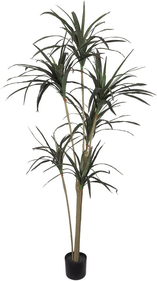 Artificial Dracena Marginata 6ft - Lifelike Faux Plant in Black Pot, Indoor Decor, Low Maintenance, Realistic Greenery