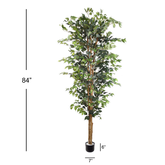 7' Artificial Silk Ficus Tree with 1512 Leaves in Pot - Lifelike Indoor Plant Décor - Low Maintenance & Realistic Home Accent