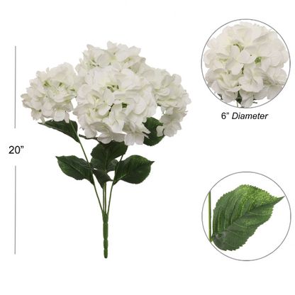 Stunning 21" Artificial White Hydrangea Bush with 5 Premium Faux Silk Flower Heads - Lifelike Floral Arrangement for Home Decor, Weddings & Events - Elegant & Realistic Silk Hydrangeas