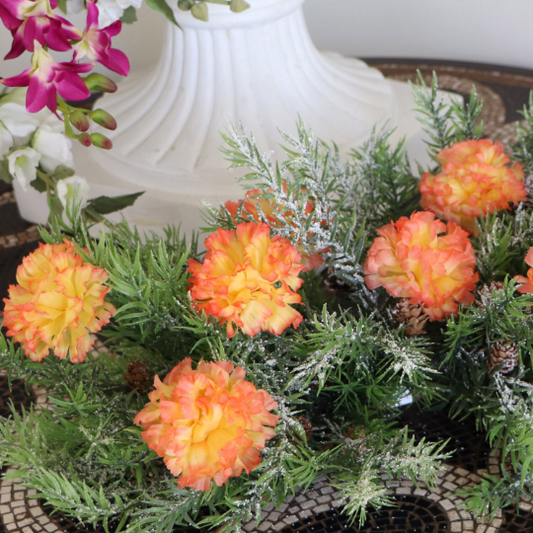 Tangerine Dream Carnation Burst : 30 Pack of 7" Silk Carnation Picks with 3.5" Flower Heads