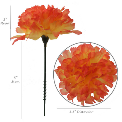 Tangerine Dream Carnation Burst : 30 Pack of 7" Silk Carnation Picks with 3.5" Flower Heads