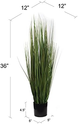 Evergreen Oasis - Artificial 24" Silk Green Grass Bush in Black Pot with Realistic Real Touch