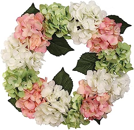 18" Hydrangea Wreath with 12 Artificial Flowers - Premium, Lifelike Decor for Home & Events - Easy-to-Hang, UV-Resistant