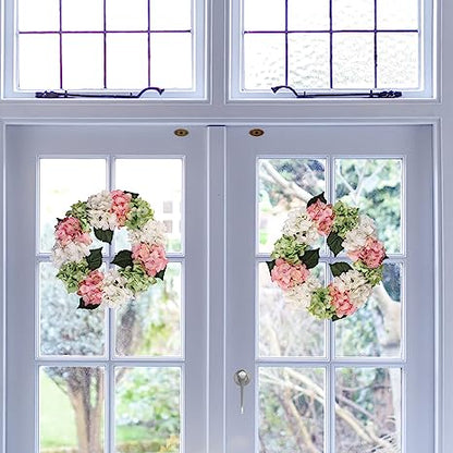 18" Hydrangea Wreath with 12 Artificial Flowers, Premium Lifelike Decoration, UV-Resistant for Indoor & Outdoor Use, Christmas & Event Decor