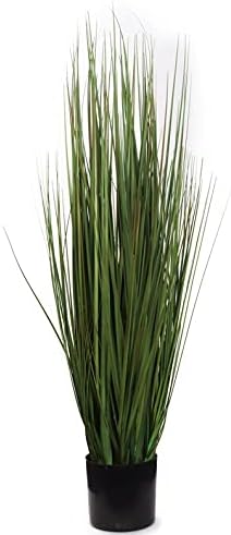 Evergreen Oasis - Artificial 24" Silk Green Grass Bush in Black Pot with Realistic Real Touch