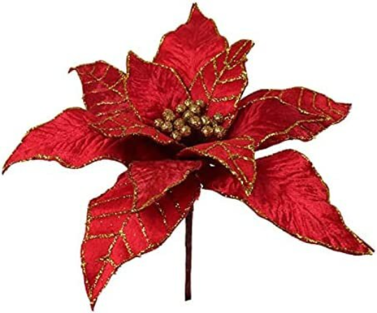 Artificial Flower Velvet Poinsettia 10.5" Dia - 12 Petal for Home Decor, Wedding, Christmas