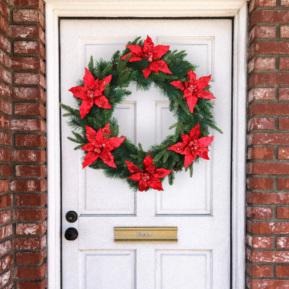 Velvet Poinsettia Artificial Flower, 11-Inch Diameter with 10 Lush Petals - Perfect for Home Decoration, Festive Weddings, and Christmas Celebrations