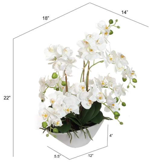 Artificial 18" White Orchid Flower in White Vase - Lifelike Faux Floral Decor, Elegant Home & Office Accent, Low-Maintenance Indoor Plant, Realistic Design, Perfect Gift