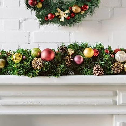 Christmas Garland Artificial Pine 9' Garland 12" Wide Loaded with 240 Tips Great for Front Door, Railings and Mantel Indoor Outdoor