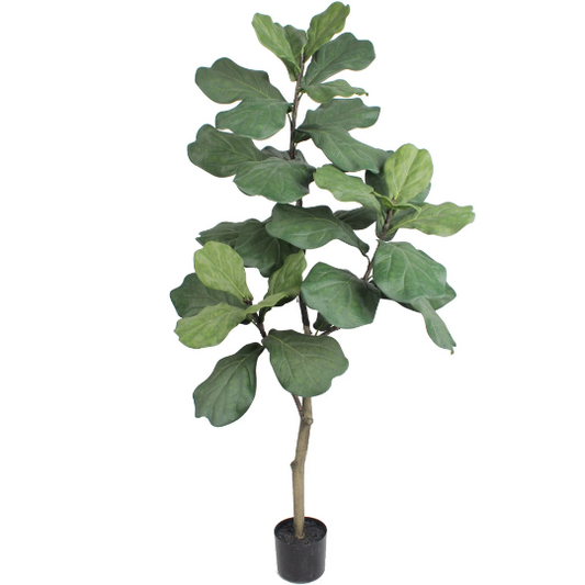 5' Artificial Silk Fiddle Leaf Fig Tree in Black Pot - Lifelike, Low-Maintenance Indoor Plant Decor, Home & Office Greenery