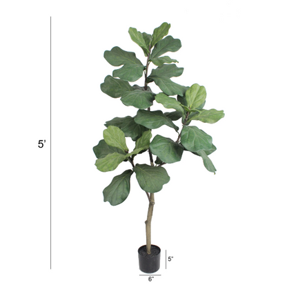5' Artificial Silk Fiddle Leaf Fig Tree in Black Pot - Lifelike, Low-Maintenance Indoor Plant Decor, Home & Office Greenery