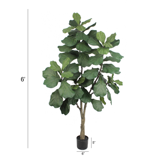 6' Artificial Silk Fiddle Leaf Fig Tree in Black Pot - Lifelike, Low-Maintenance Indoor Plant Decor, Home & Office Greenery