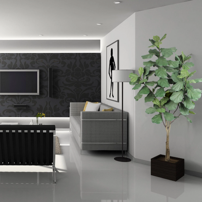 7' Artificial Silk Fiddle Leaf Fig Tree in Black Pot - Lifelike, Low-Maintenance Indoor Plant Decor, Home & Office Greenery