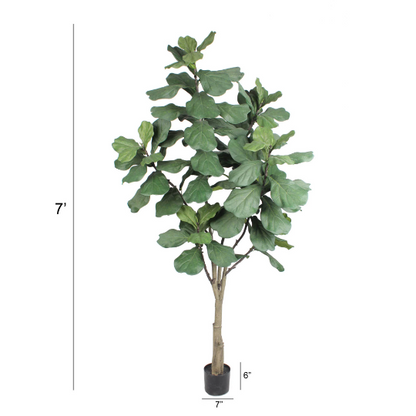 7' Artificial Silk Fiddle Leaf Fig Tree in Black Pot - Lifelike, Low-Maintenance Indoor Plant Decor, Home & Office Greenery